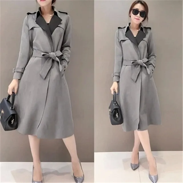 2018 New Autumn Suede Trench Coat Women Abrigo Mujer Long Elegant Outwear Female Overcoat Slim Red Suede Cardigan Trench C3487