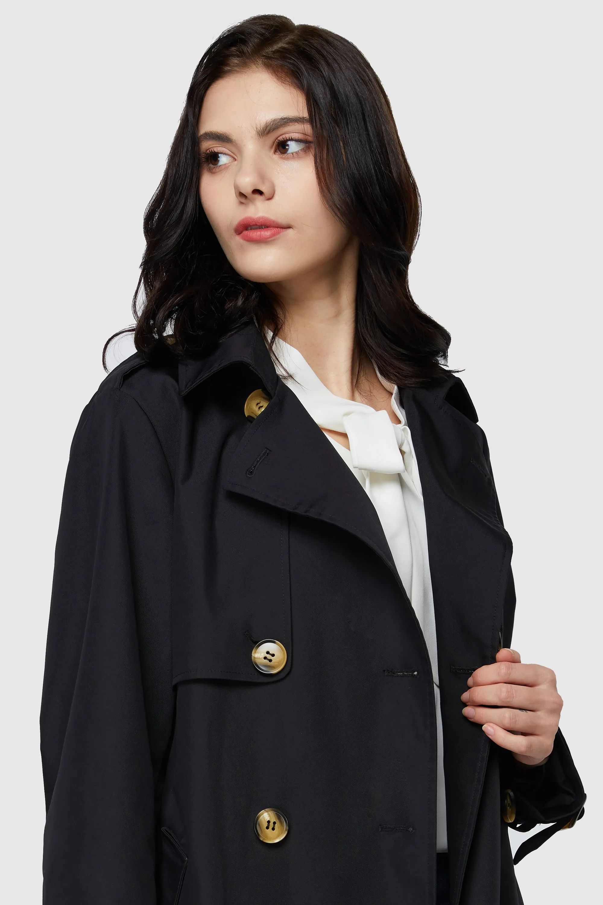 3/4 Length Belted Double-Breasted Trench Coat