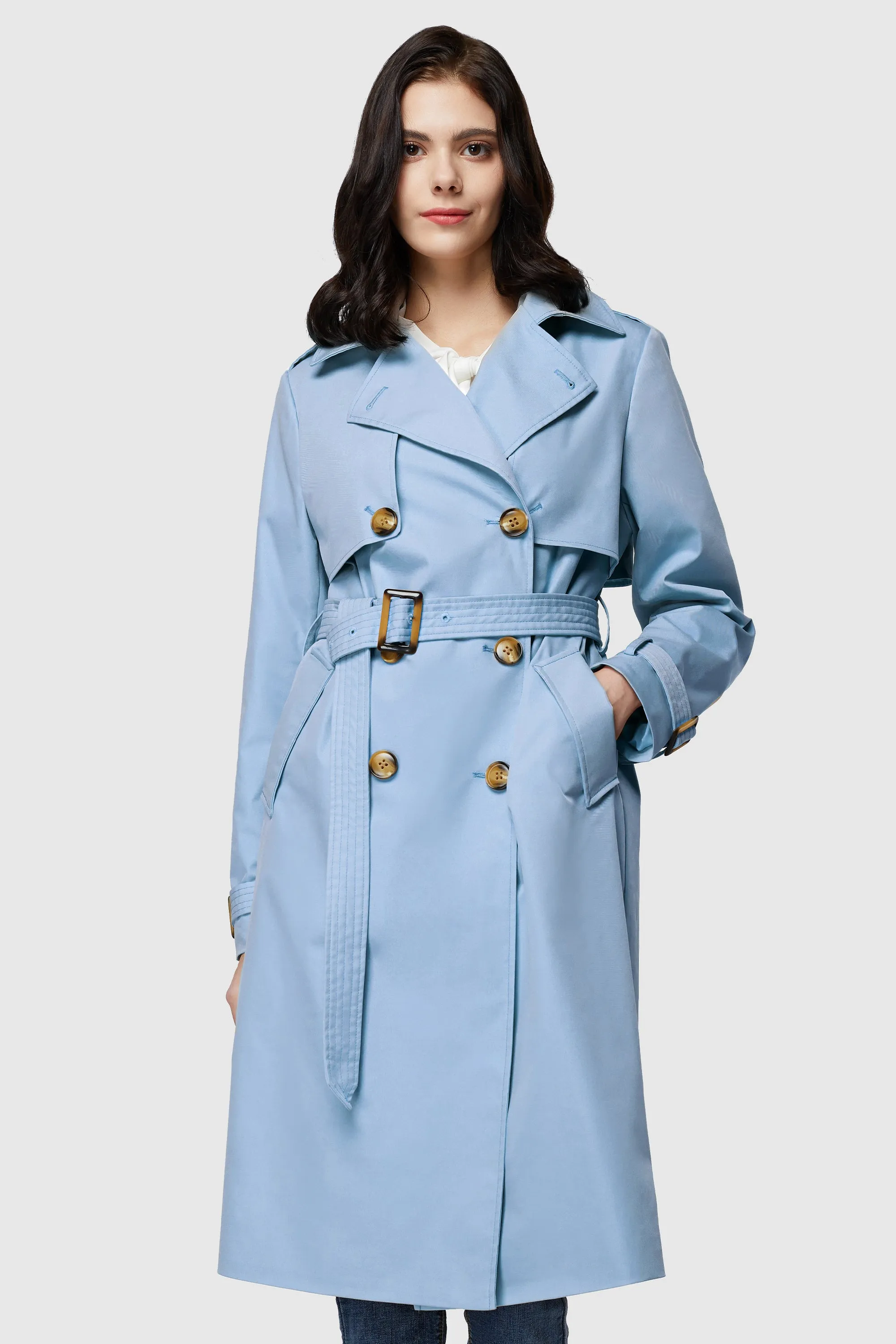 3/4 Length Belted Double-Breasted Trench Coat