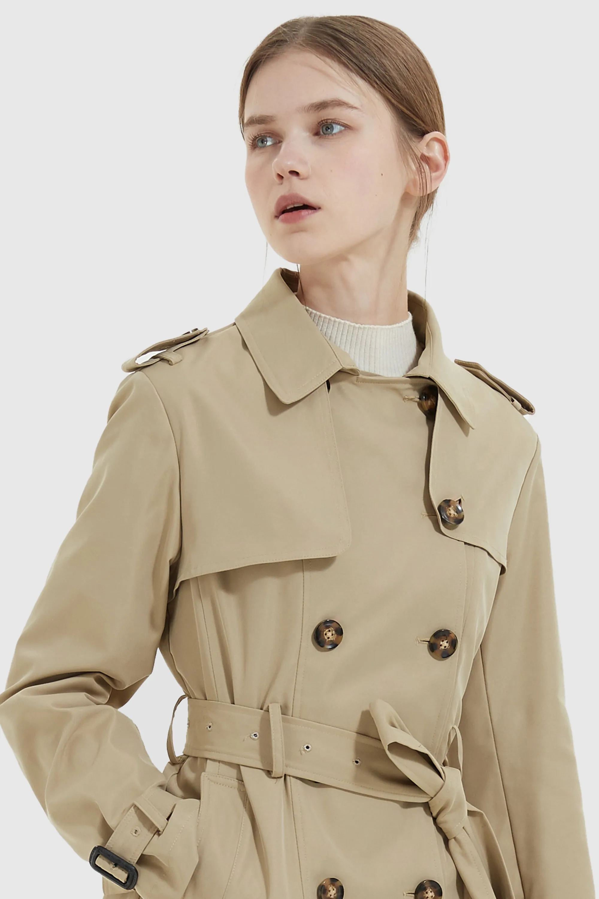 3/4 Length Double Breasted Trench Coat