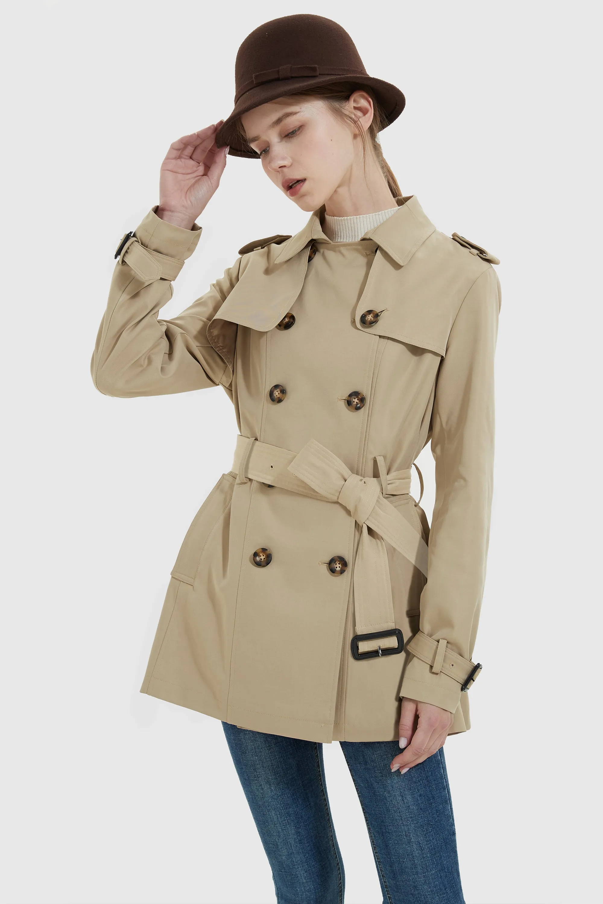 3/4 Length Double Breasted Trench Coat