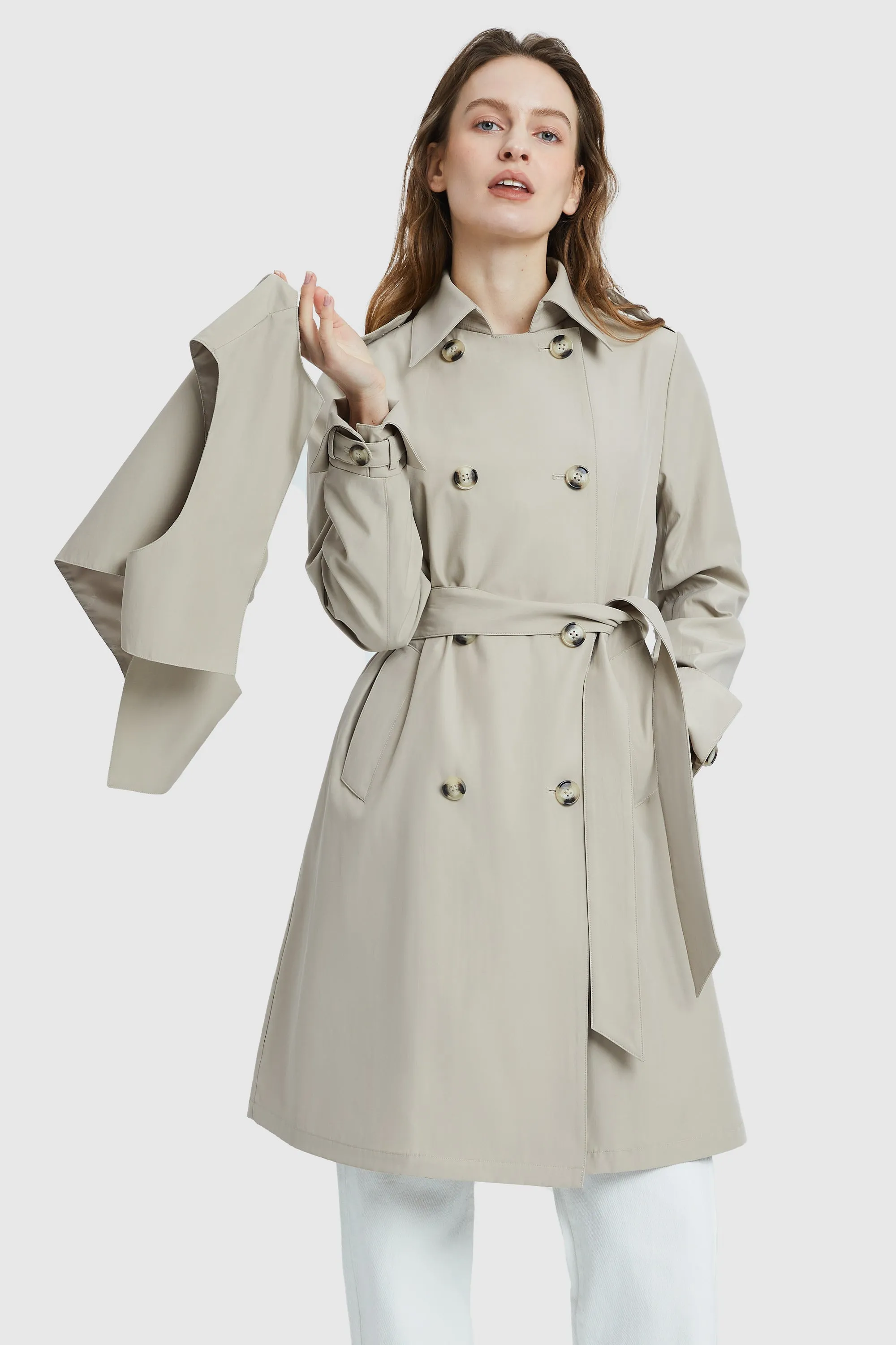 3/4 Length Trench Coat with Removable Vest