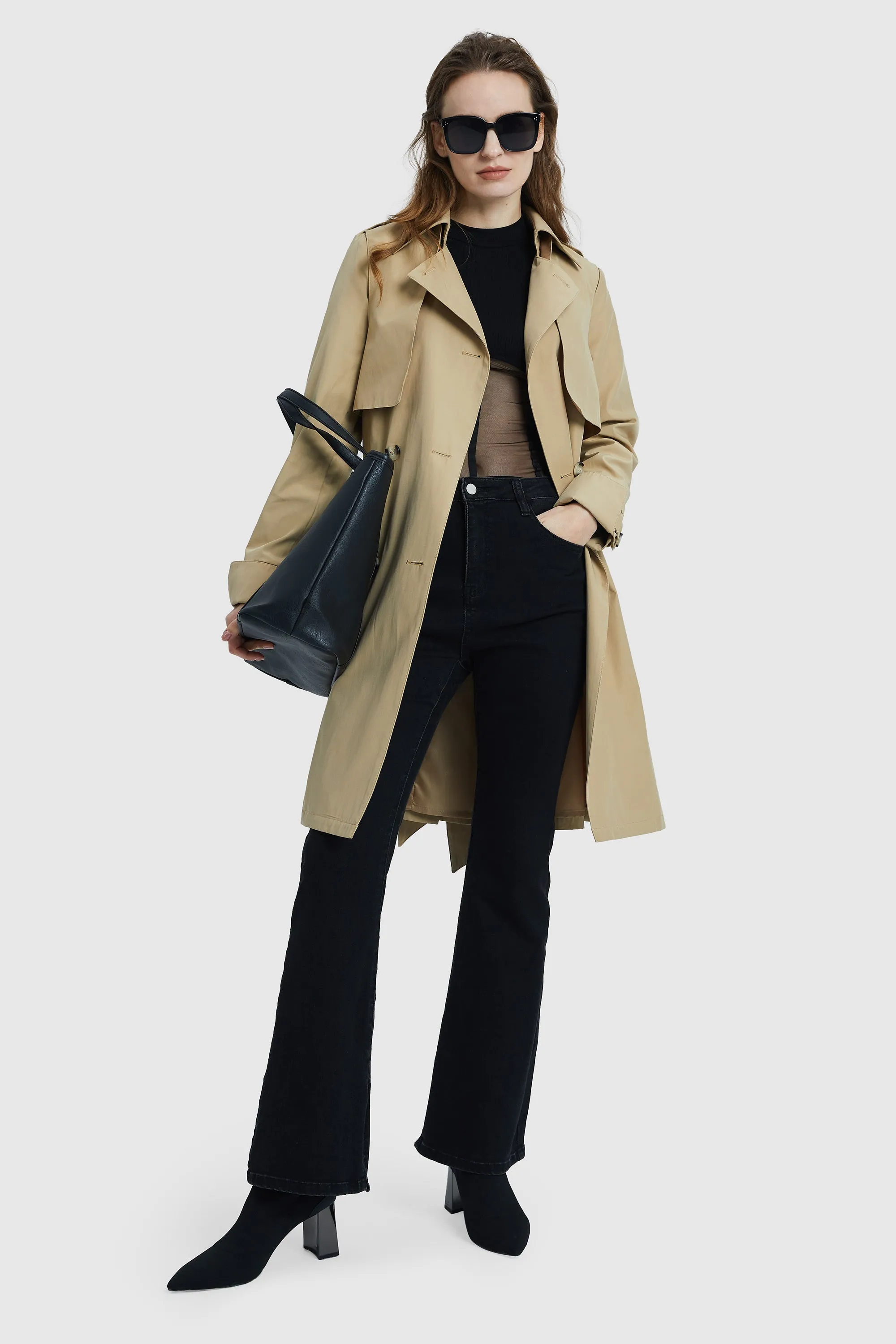 3/4 Length Trench Coat with Removable Vest