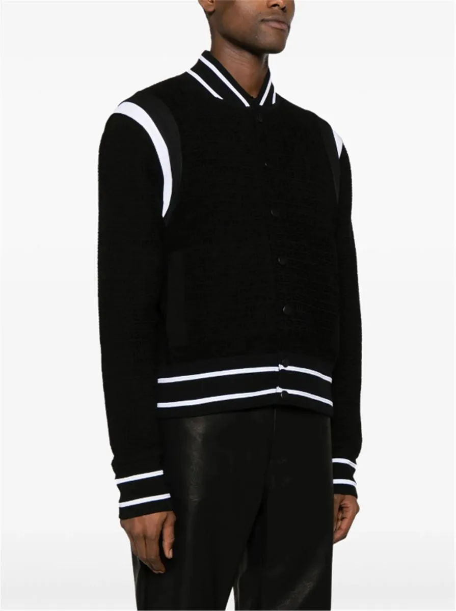 4G-EMBOSSED STRIPE-TRIM BOMBER JACKET