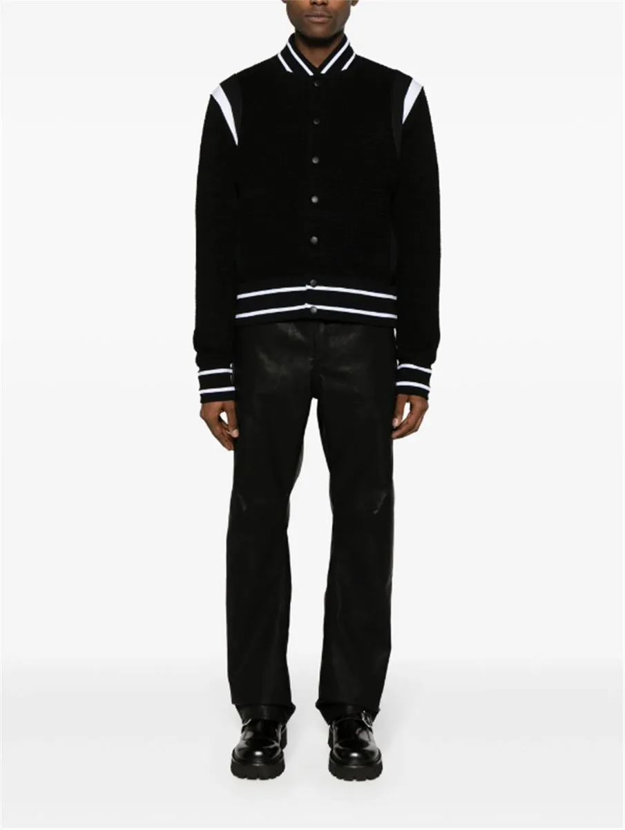 4G-EMBOSSED STRIPE-TRIM BOMBER JACKET