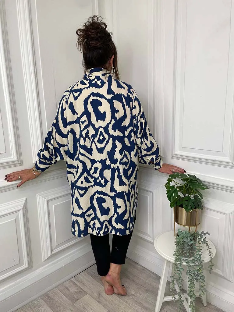 Abstract Print Shirt Tunic - Navy