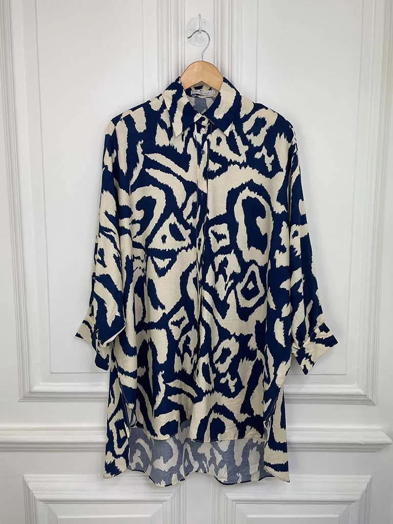 Abstract Print Shirt Tunic - Navy