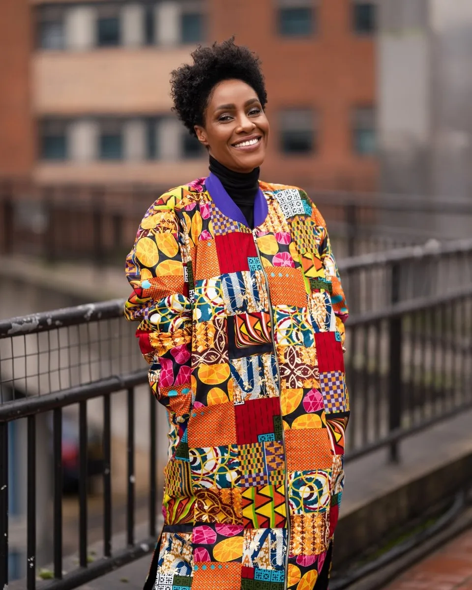 African Print Trench Coat in Patchwork