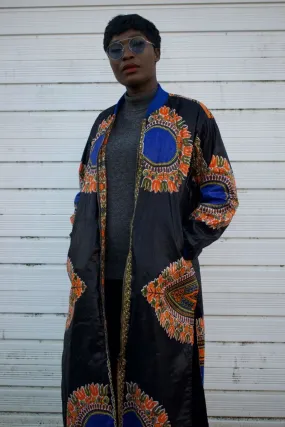 African Trench Coat in Black Dashiki Print