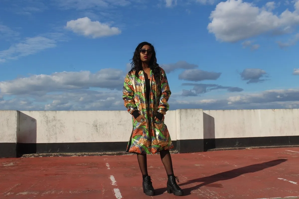 African Trench Coat in Gold Green Ankara Print