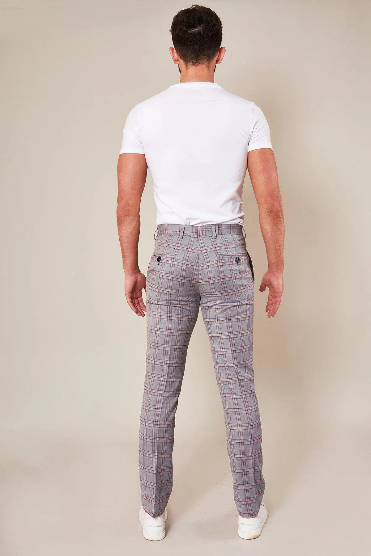 ALVIN - Grey Pink Check Trousers