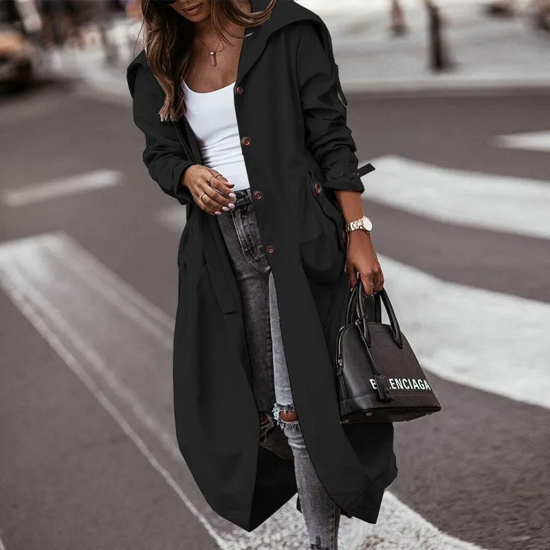 Autumn and winter casual large lapel mid length trench coat