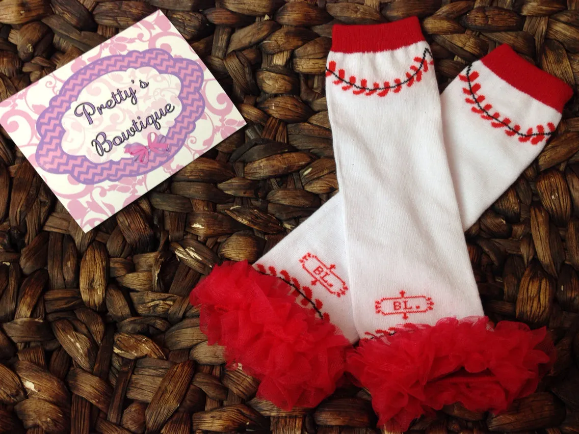 Baseball Leg Warmers-Baby leg warmers/Photo Prop Baseball ruffle bottom