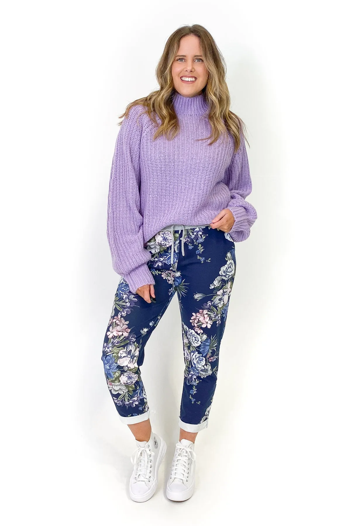 Beau Denver Floral Navy Trousers