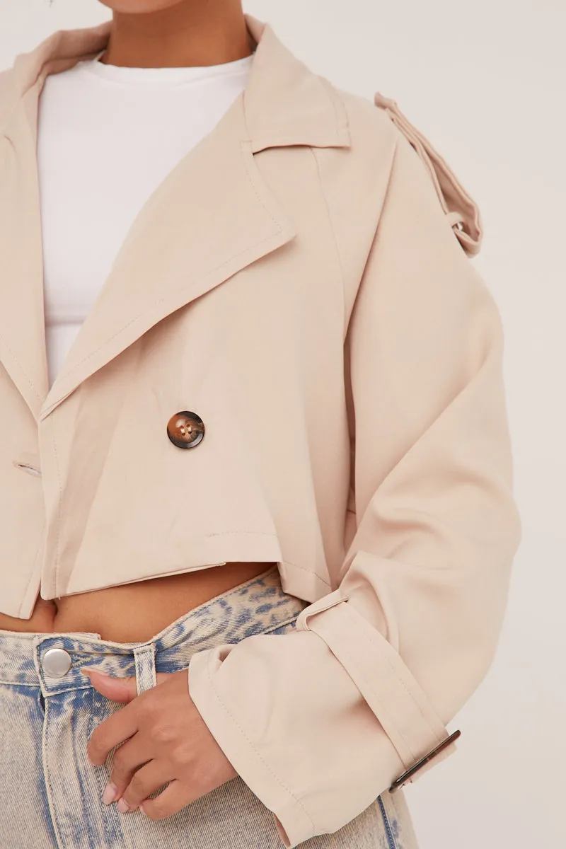 Beige Cropped Belted Trench Coat - Naomi