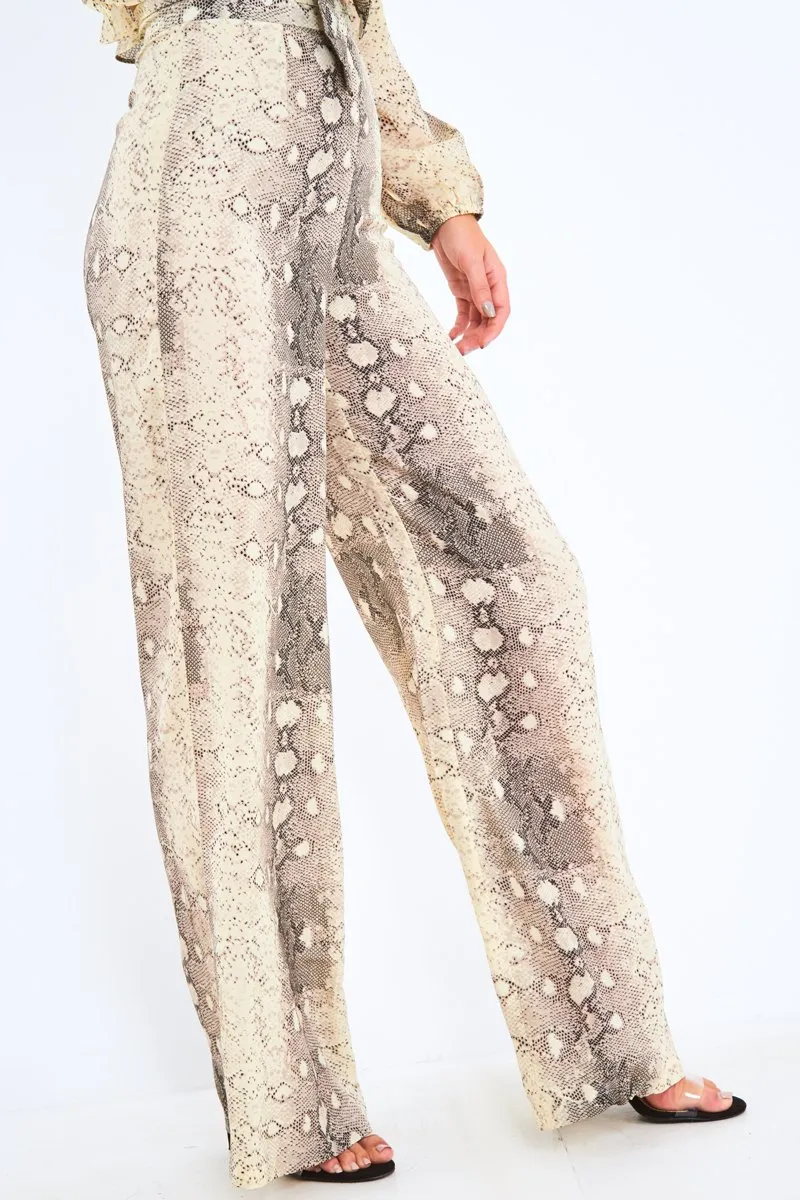 Beige Snake Wide Leg Trousers - Finley