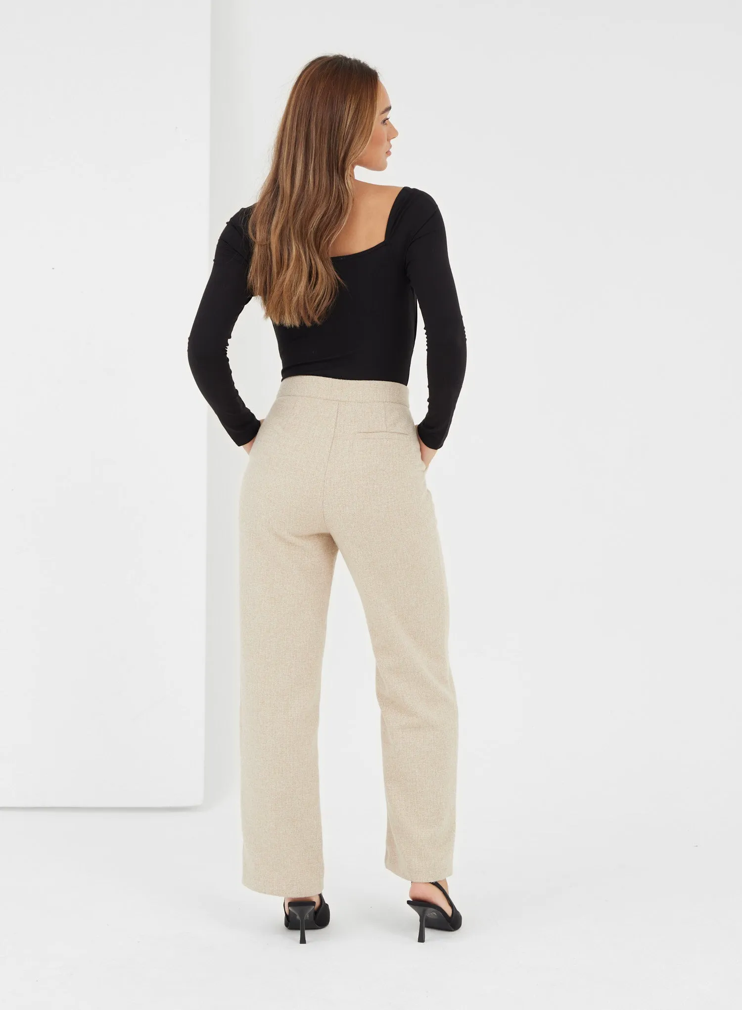 Beige Textured Wool Trousers - Bradshaw