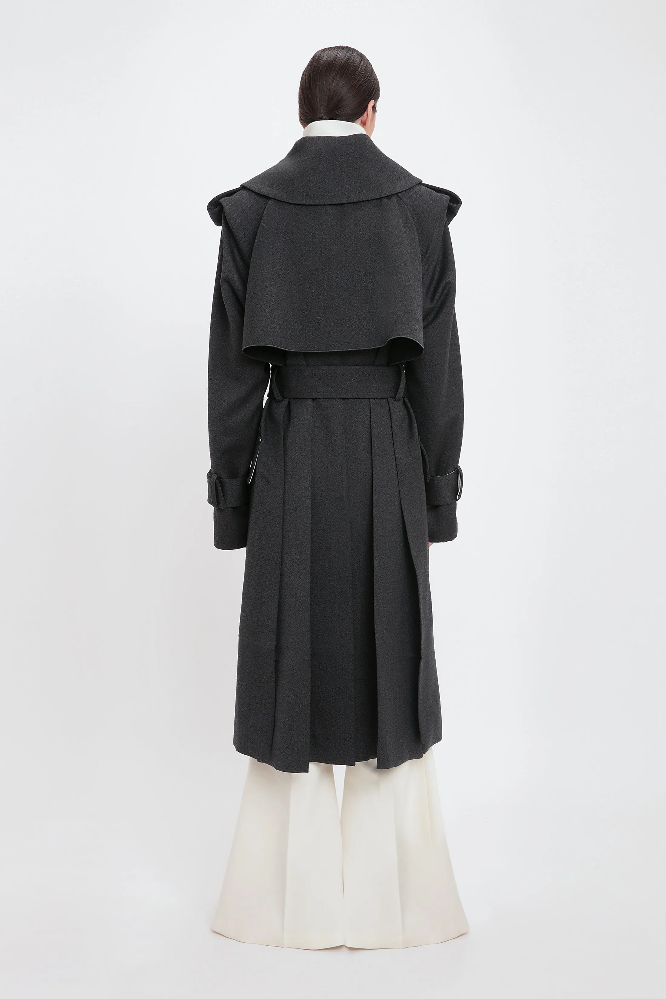 Belted Wool Trench Coat In Charcoal