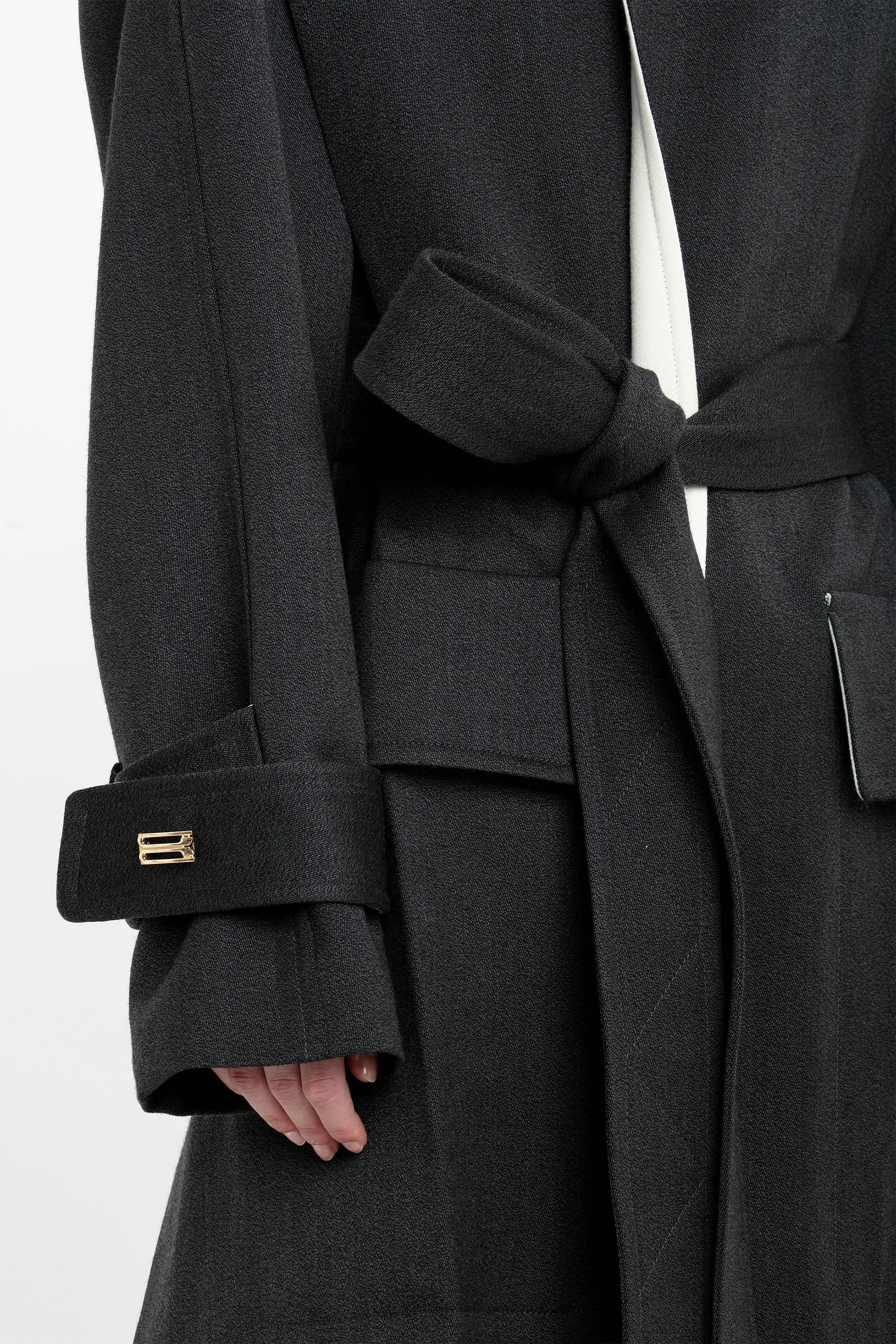 Belted Wool Trench Coat In Charcoal