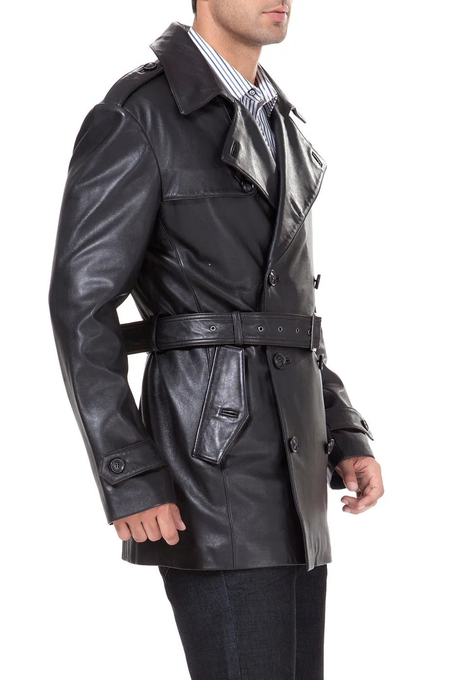 BGSD Men Damian New Zealand Lambskin Leather Belted Trench Coat