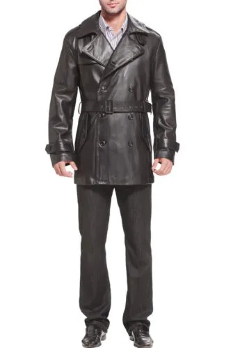 BGSD Men Damian New Zealand Lambskin Leather Belted Trench Coat