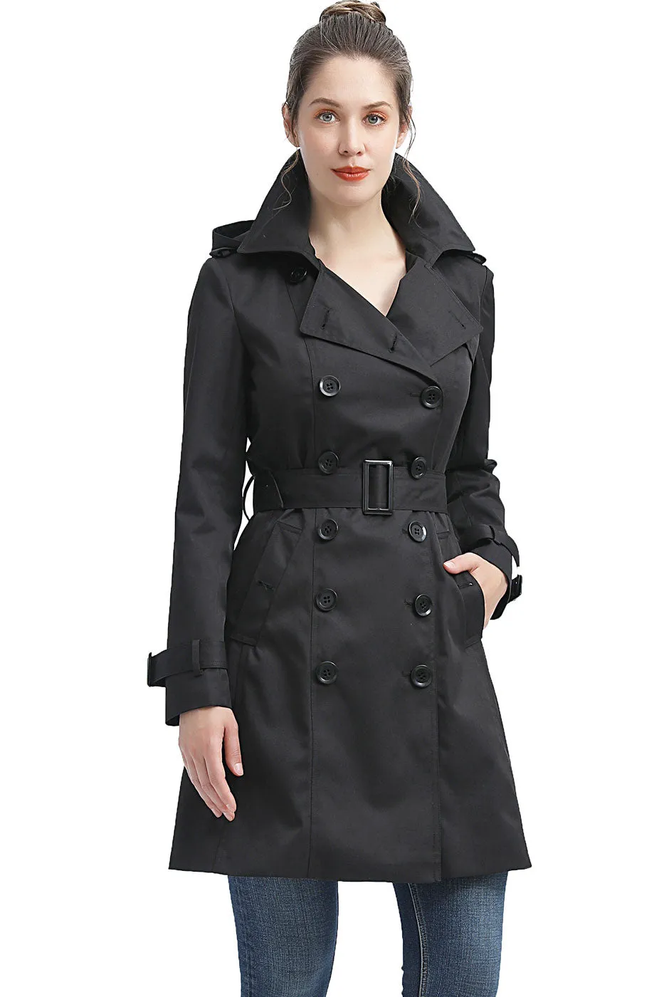 BGSD Women Alexa Waterproof Classic Hooded Trench Coat