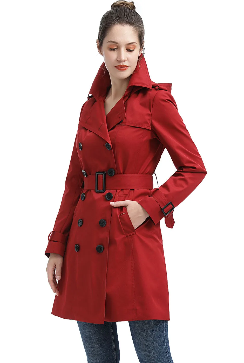 BGSD Women Alexa Waterproof Classic Hooded Trench Coat