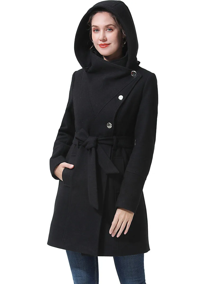 BGSD Women Bel Hooded Wool Trench Coat