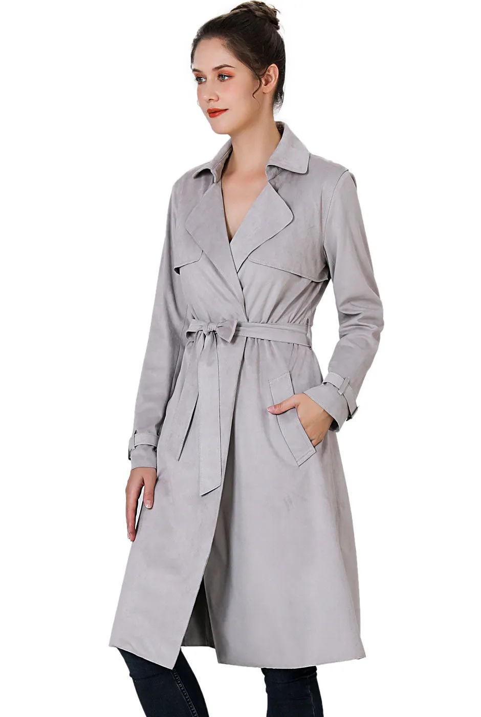 BGSD Women Charlotte Long Suede Trench Coat