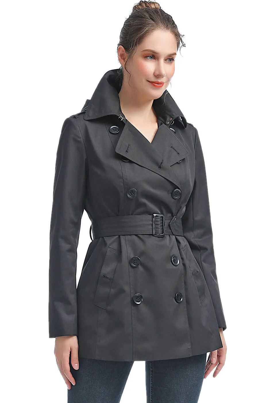 BGSD Women Evelyn Waterproof Classic Hooded Short Trench Coat