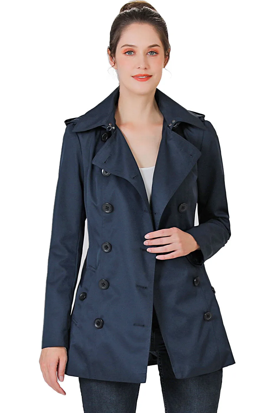 BGSD Women Evelyn Waterproof Classic Hooded Short Trench Coat