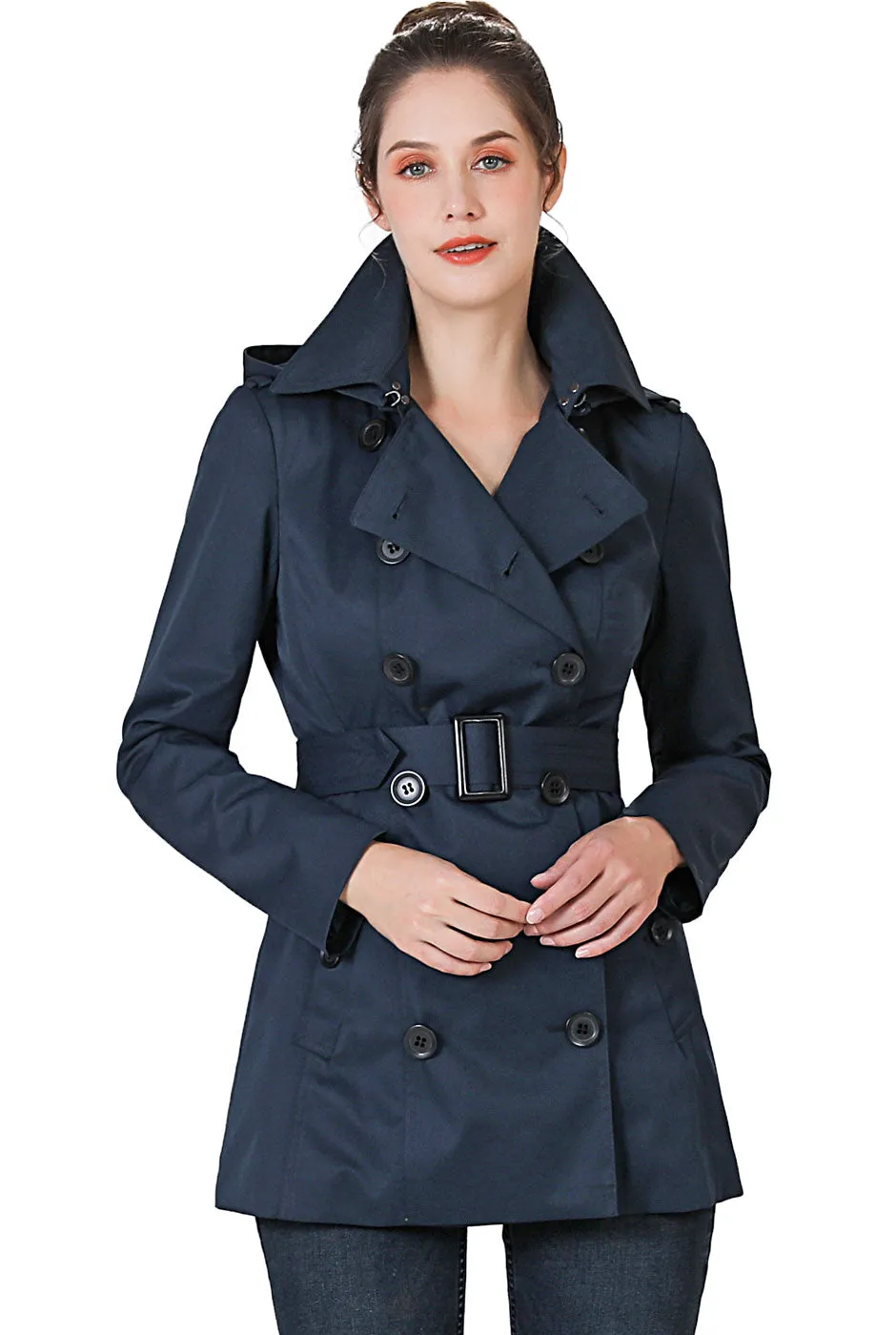 BGSD Women Evelyn Waterproof Classic Hooded Short Trench Coat