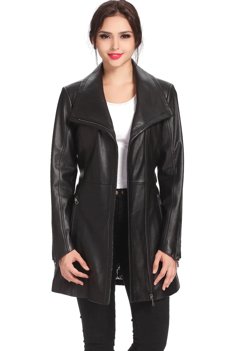 BGSD Women Fiona Lambskin Leather Trench Coat