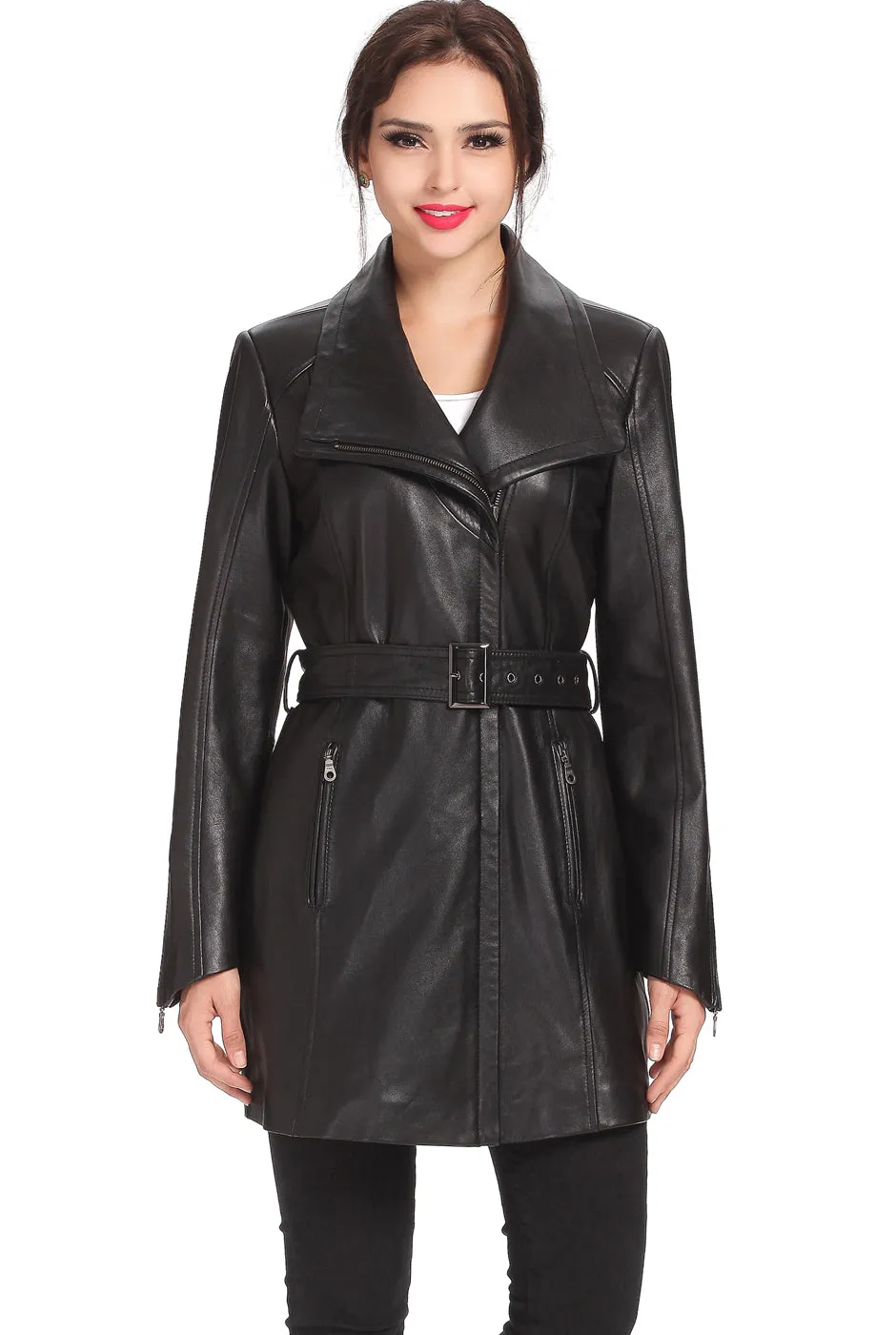 BGSD Women Fiona Lambskin Leather Trench Coat