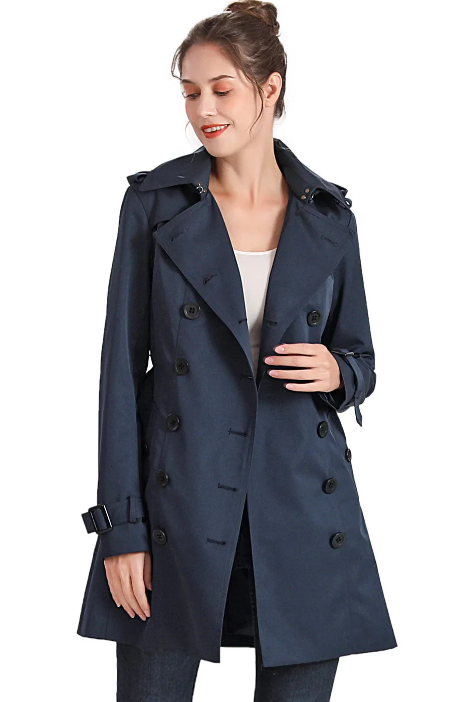 BGSD Women Leah Waterproof Hooded Mid Length Trench Coat