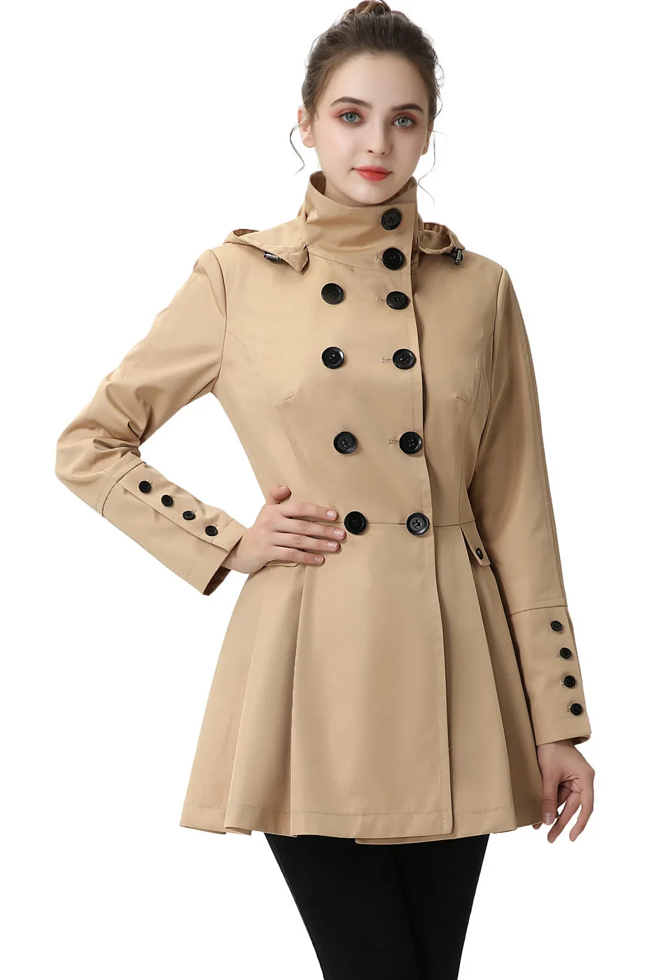 BGSD Women Nicole Waterproof Hooded Fit & Flare Trench Coat