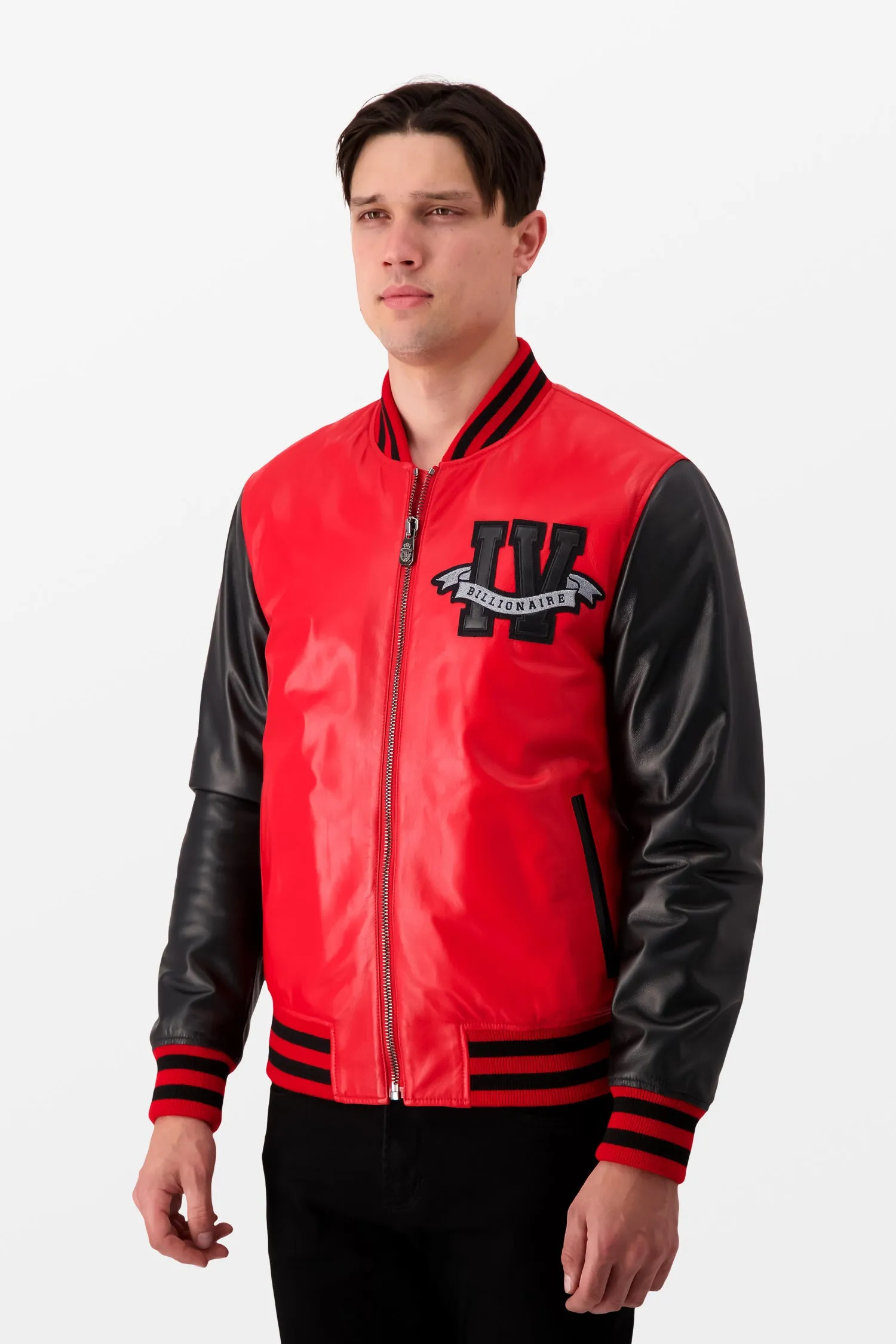 Billionaire Red Leather Bomber Jacket