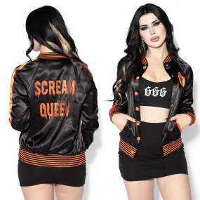 Black & Orange Scream Queen Satin Bomber Jacket