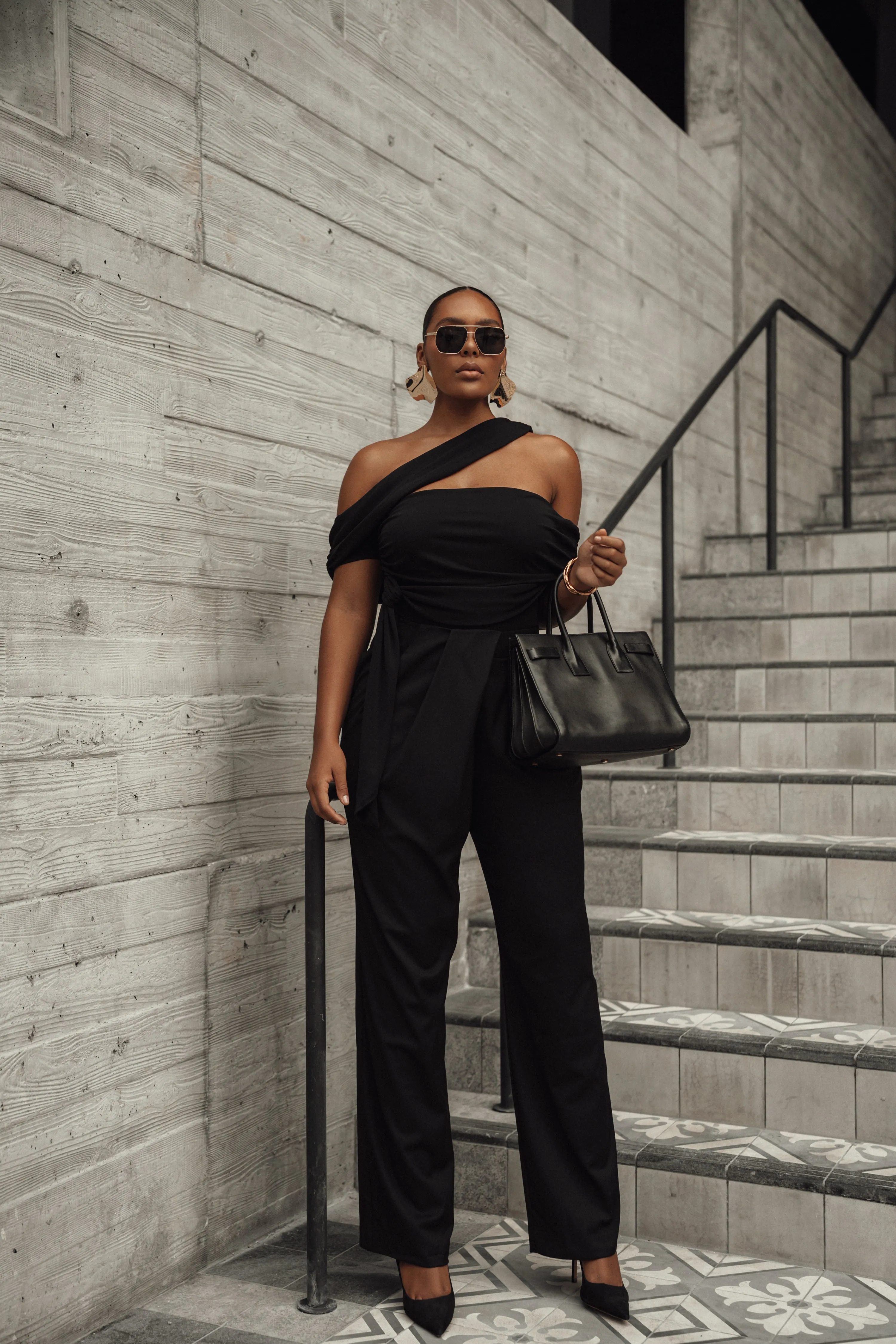 Black Asymmetrical Draped Trousers