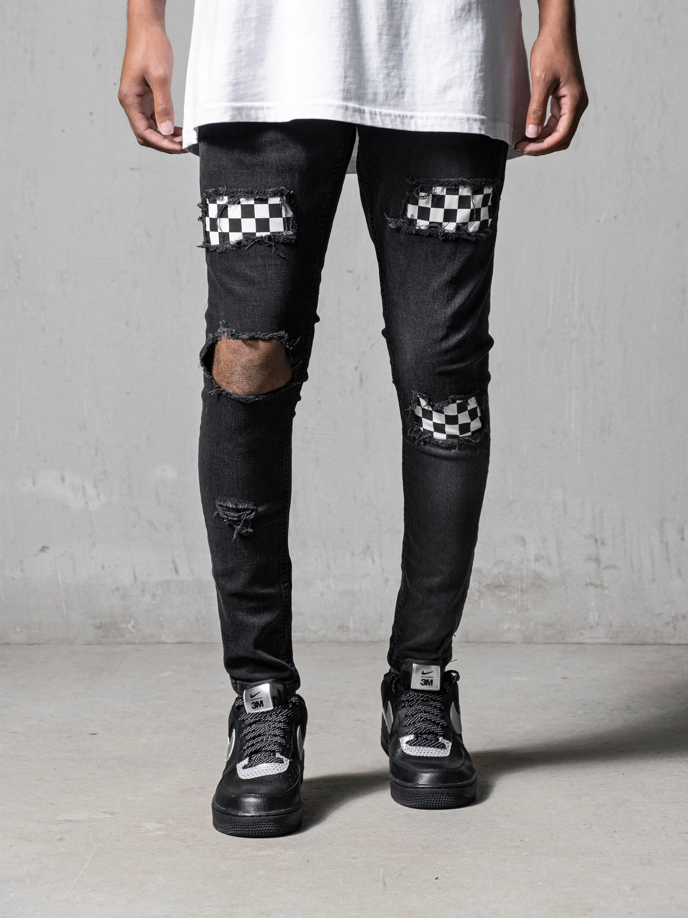 Black Chequered Jeans