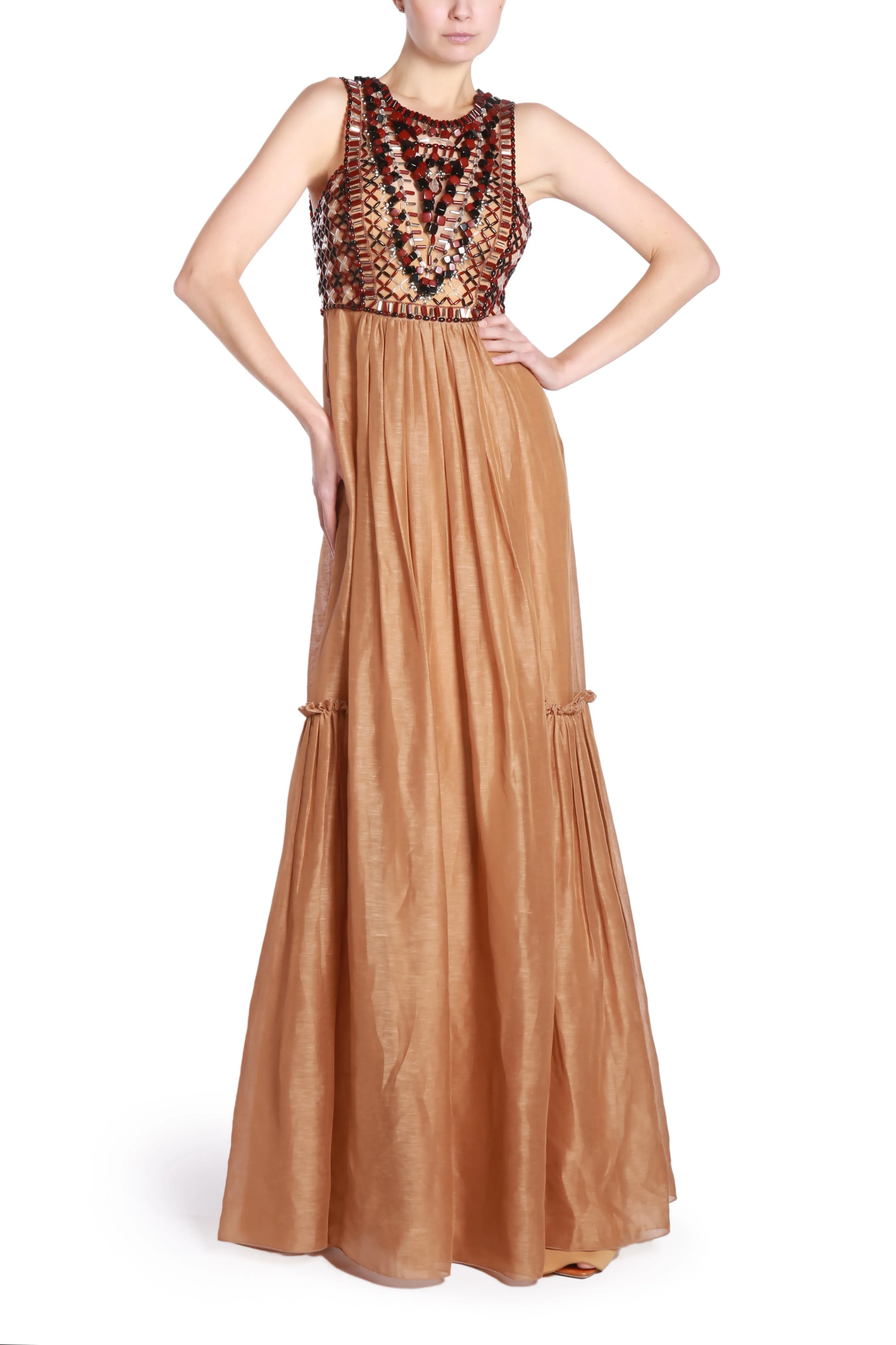 Brown Fantasy Print Long Dress