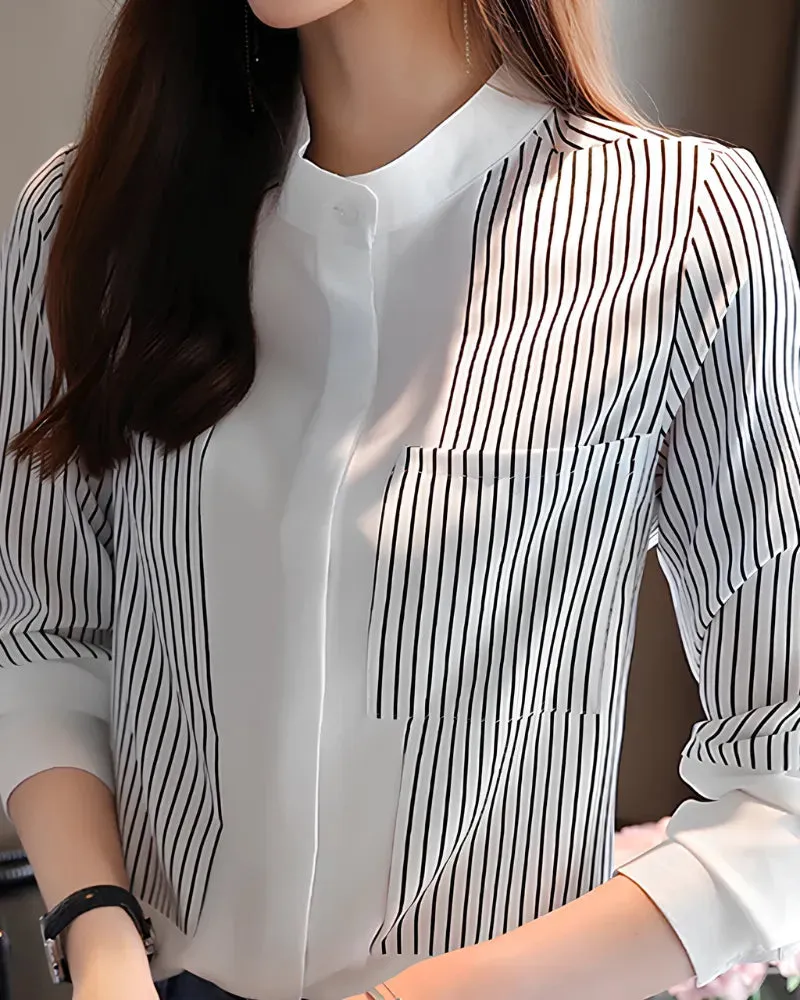 Camisa Feminina Listrada Gola Padre