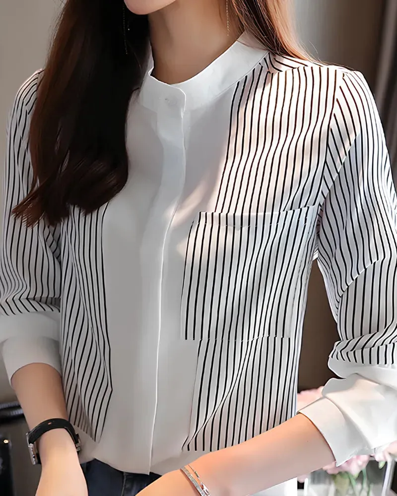 Camisa Feminina Listrada Gola Padre