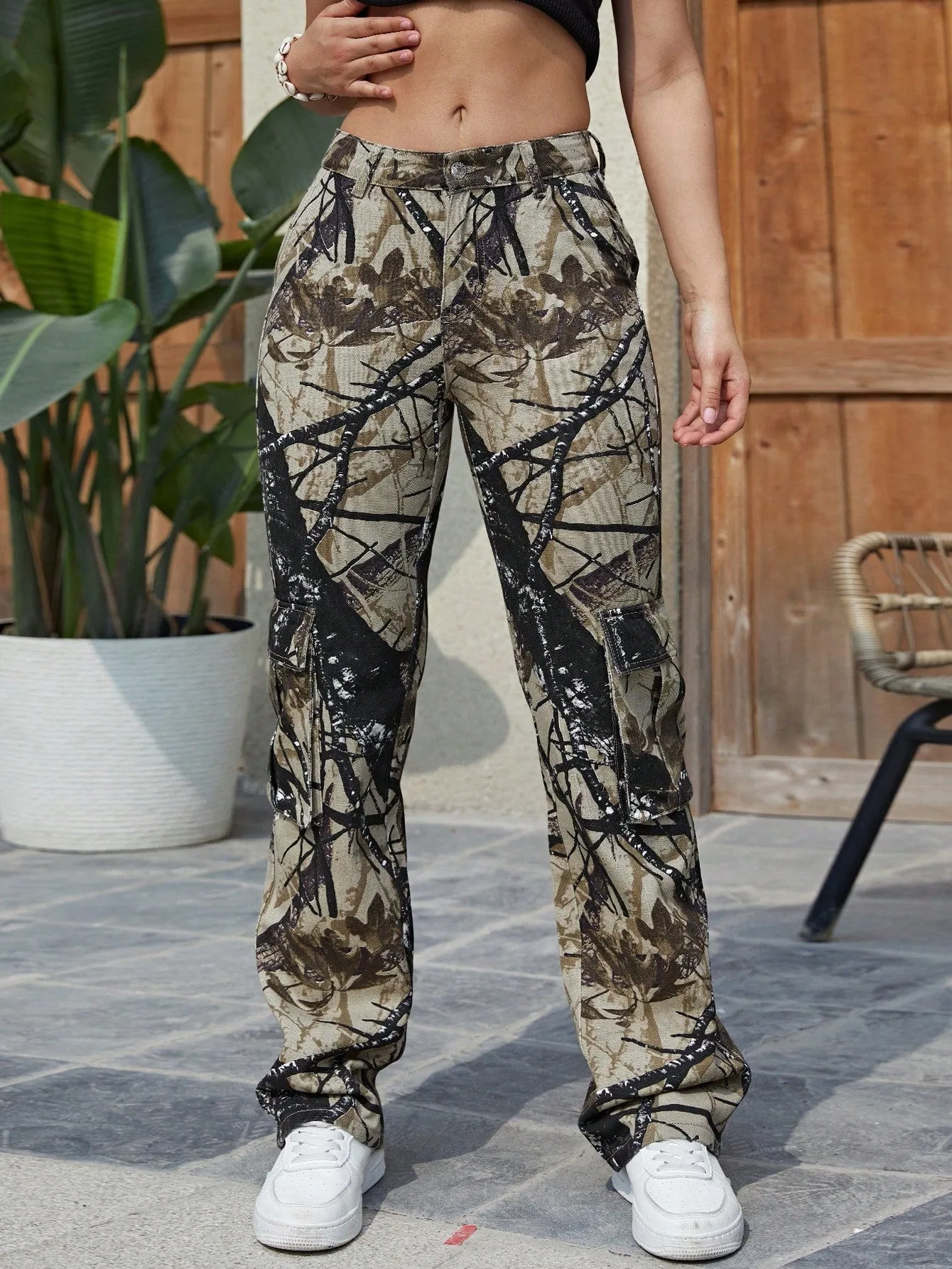 Camo Print Wide Leg Jeans