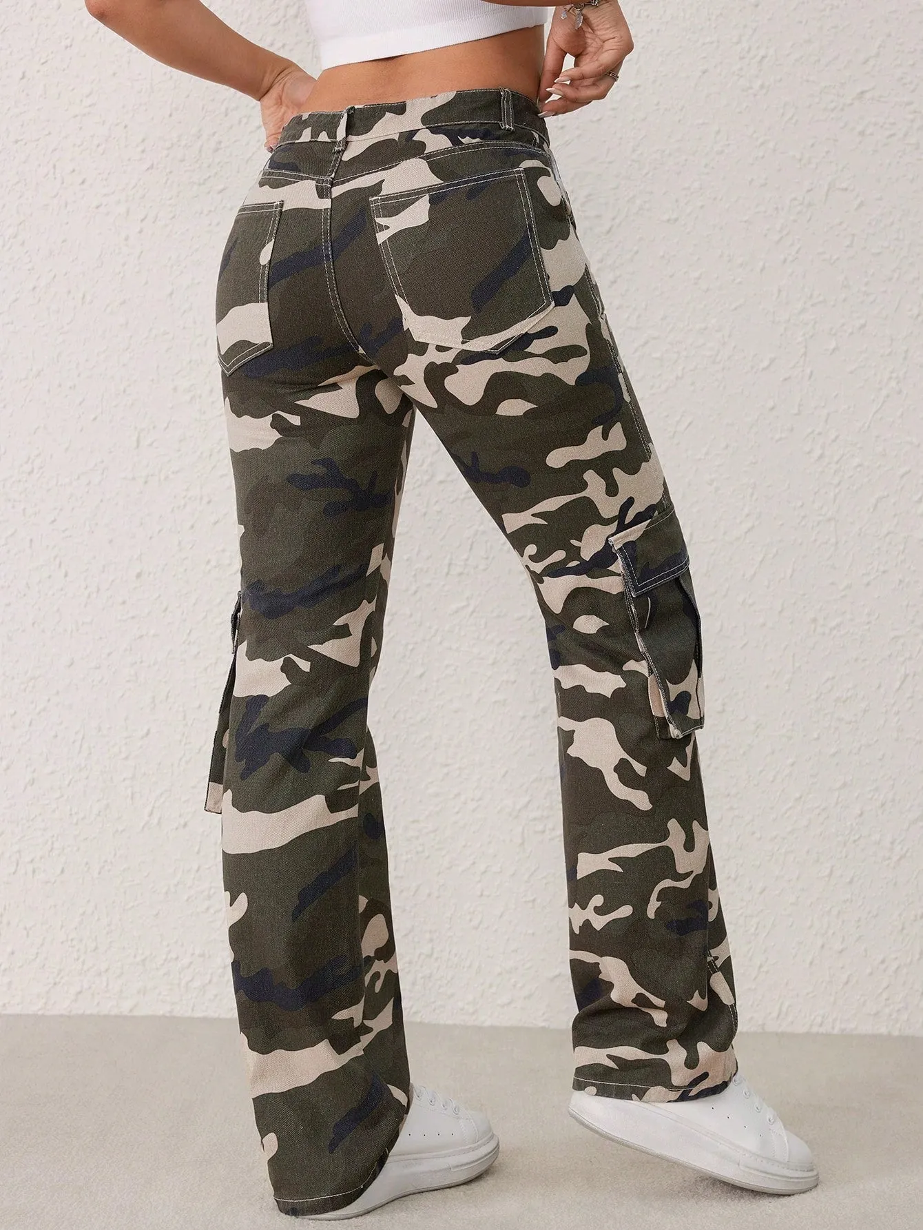 Camo Print Wide Leg Jeans