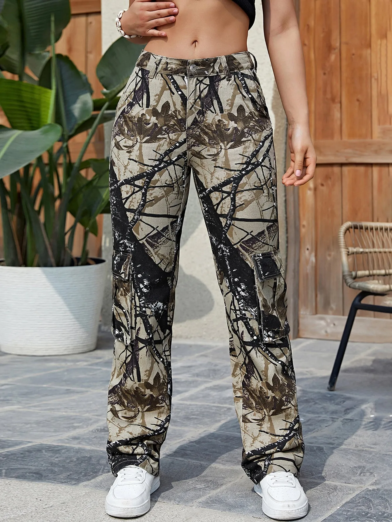 Camo Print Wide Leg Jeans