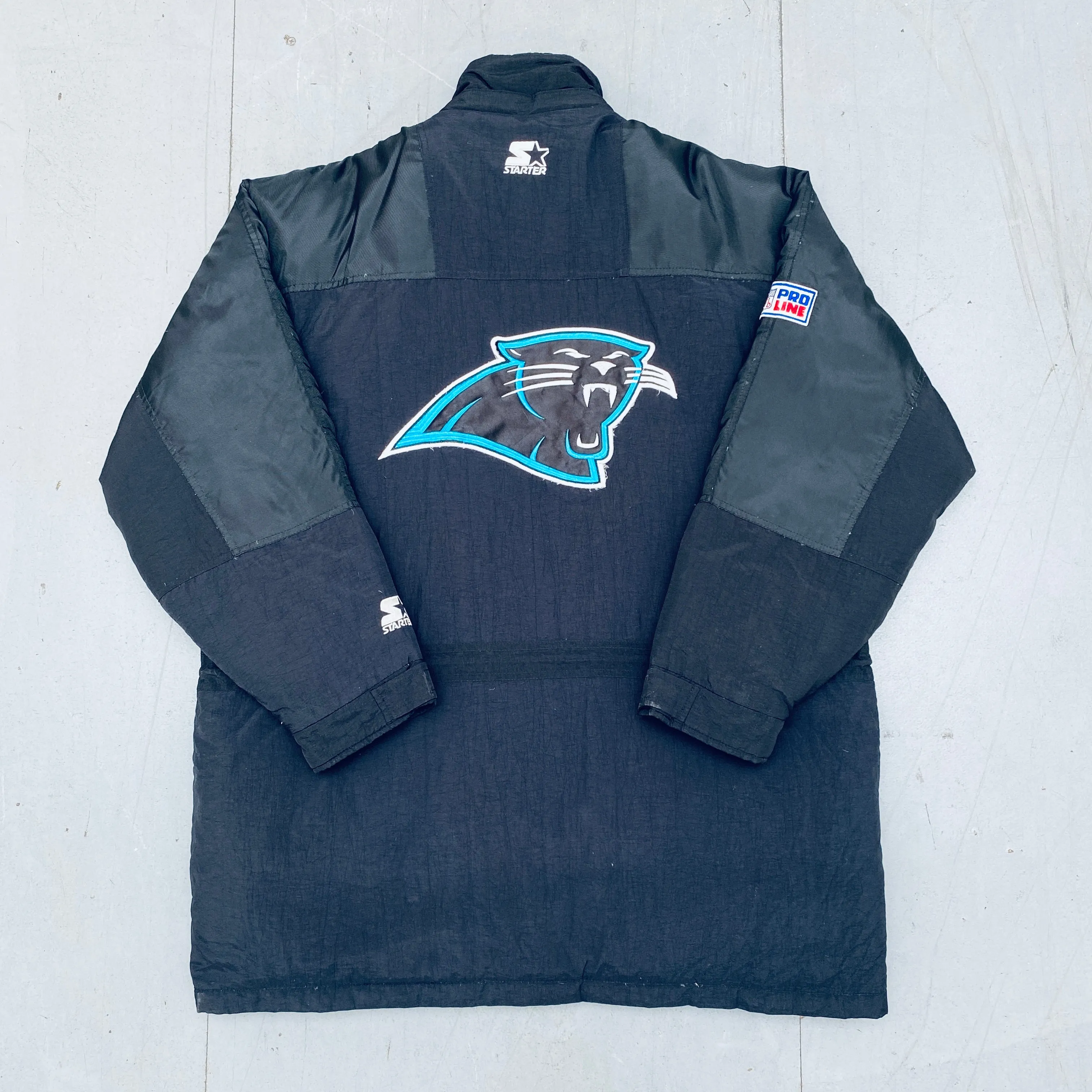 Carolina Panthers: 1990's Fullzip Feather Down Proline Starter Trench Coat (XL)