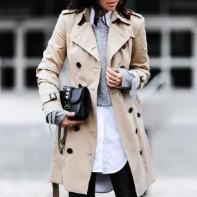 Classic Double Breasted Turtle Neck Women's Beige Trench Coat