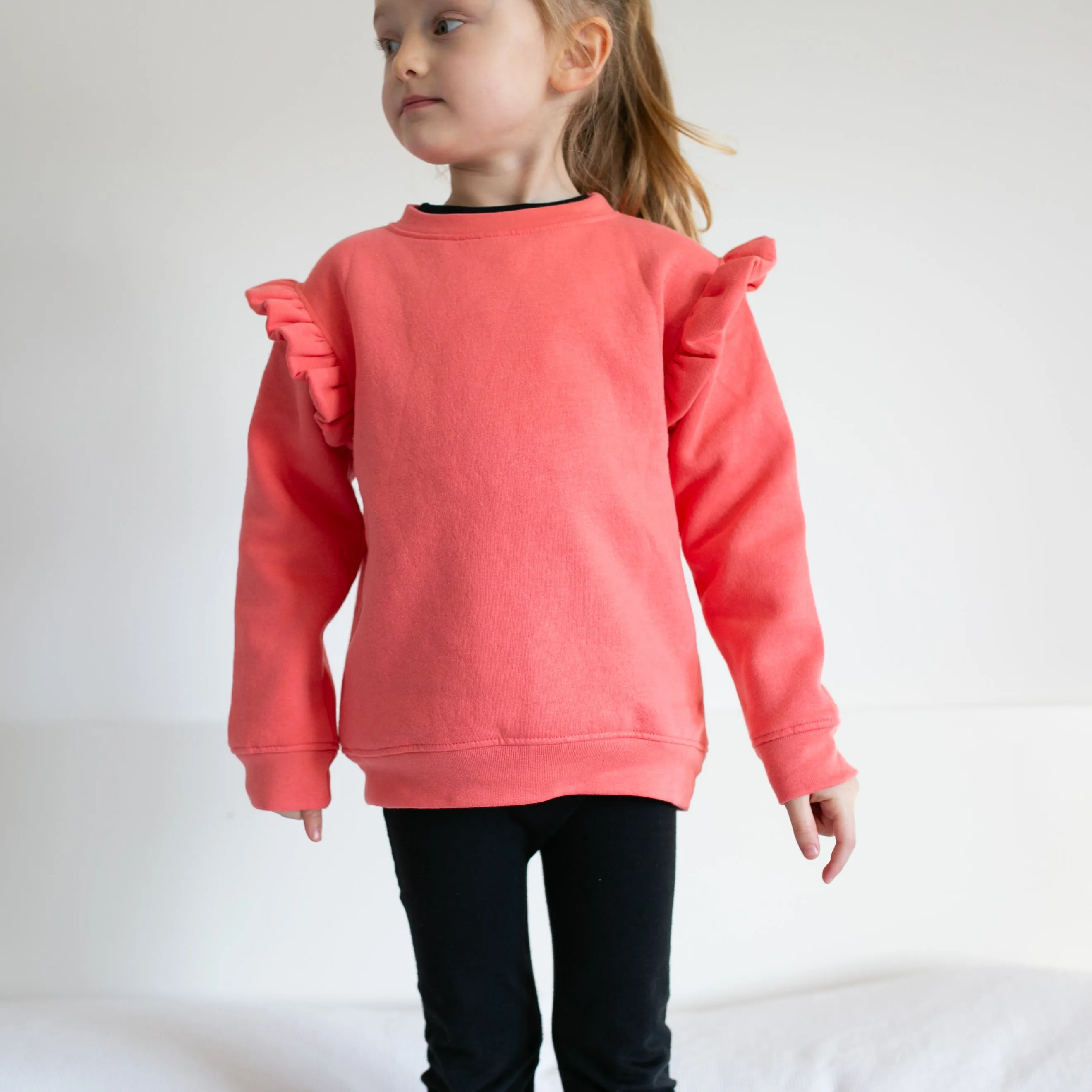 Coral frill sleeve Sweatshirt