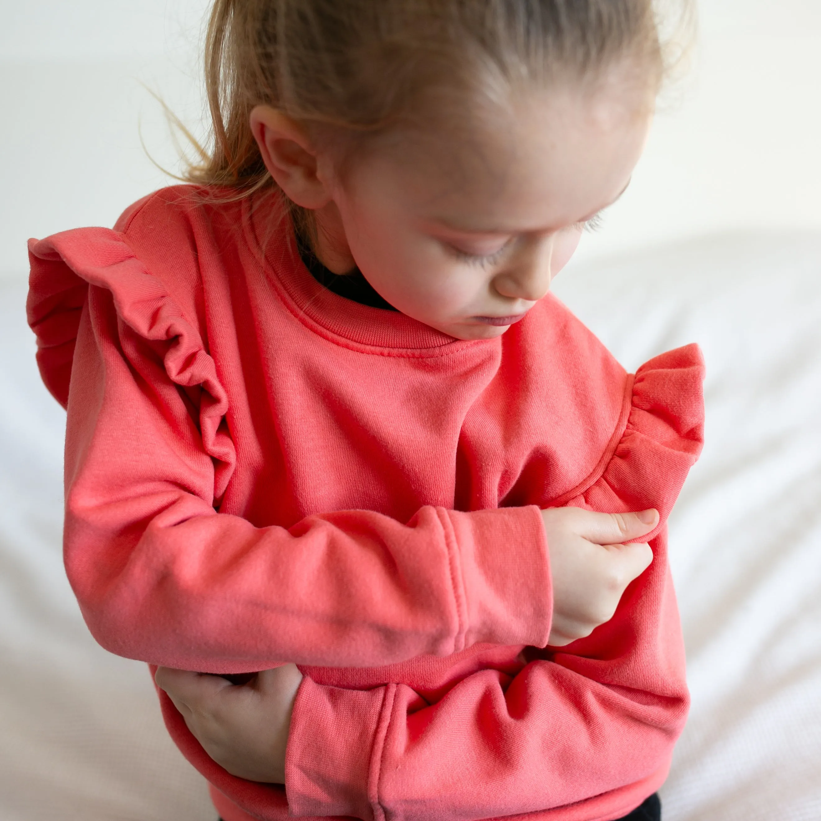 Coral frill sleeve Sweatshirt